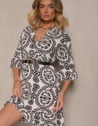 defox Rochie Alb-Negru din Bumbac cu Croială Cloș Decorată cu Nasturi Janivra