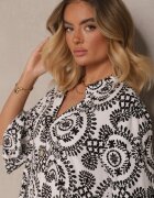 defox Rochie Alb-Negru din Bumbac cu Croială Cloș Decorată cu Nasturi Janivra