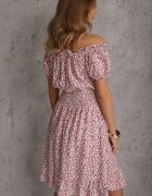 defox Rochie Alb-Roșie de bumbac cu elastic în talie cu croială spaniolă Jazmi