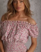 defox Rochie Alb-Roșie de bumbac cu elastic în talie cu croială spaniolă Jazmi