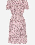 defox Rochie Alb-Roșie de bumbac cu elastic în talie cu croială spaniolă Jazmi