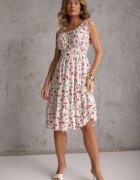 defox Rochie Alb-Roșu Evazată cu bretele cu imprimeu floral Xallio