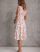 defox Rochie Alb-Roșu Evazată cu bretele cu imprimeu floral Xallio