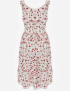 defox Rochie Alb-Roșu Evazată cu bretele cu imprimeu floral Xallio