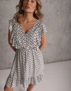 defox Rochie Albă Din Bumbac cu o croială evazată cu nasturi cu model floral Roniva