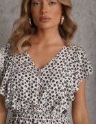 defox Rochie Albă Din Bumbac cu o croială evazată cu nasturi cu model floral Roniva