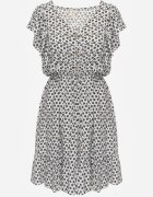 defox Rochie Albă Din Bumbac cu o croială evazată cu nasturi cu model floral Roniva