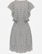 defox Rochie Albă Din Bumbac cu o croială evazată cu nasturi cu model floral Roniva