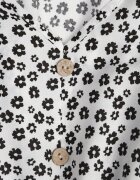 defox Rochie Albă Din Bumbac cu o croială evazată cu nasturi cu model floral Roniva