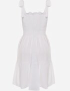 defox Rochie Albă din Bumbac Decorată cu Legătură Tollasea