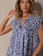 defox Rochie Albastră Cloș din Bumbac Croi Oversize Liranda