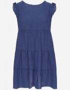 defox Rochie Albastră cu Mânecă Scurtă și Volane Decorative cu Croială Evazată Vetesa
