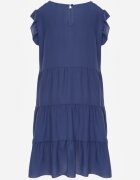 defox Rochie Albastră cu Mânecă Scurtă și Volane Decorative cu Croială Evazată Vetesa