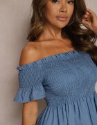 defox Rochie albastră deschisă cloș stil spaniol cu încrețituri Solifea