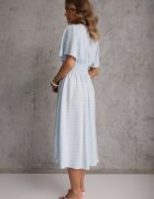 defox Rochie albastră deschisă din bumbac cu croială evazată cu buline Tolimirae