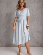 defox Rochie albastră deschisă din bumbac cu croială evazată cu buline Tolimirae