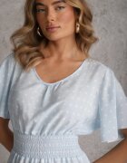 defox Rochie albastră deschisă din bumbac cu croială evazată cu buline Tolimirae