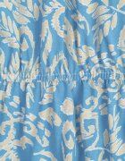 defox Rochie Albastră din Bumbac cu Croială Cloș Decorată cu Volane și Elastic în Talie Neliaura