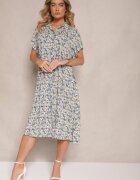 defox Rochie Albastră din Bumbac cu Imprimeu Paisley cu Croială Tip Cămașă Celluria