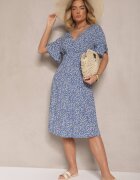 defox Rochie Albastră Evazată De bumbac Cu imprimeu floral Ezrive