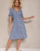 defox Rochie Albastră Evazată De bumbac Cu imprimeu floral Ezrive