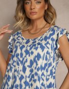 defox Rochie Albastră Evazată Din Bumbac Decorată Cu Volane Ulosilia