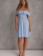 defox Rochie Albastră Florală Spaniolă din Bumbac cu Elastic în Talie Nevima