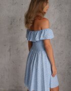 defox Rochie Albastră Florală Spaniolă din Bumbac cu Elastic în Talie Nevima