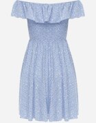 defox Rochie Albastră Florală Spaniolă din Bumbac cu Elastic în Talie Nevima