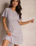 defox Rochie Albastră Midi cu croială tip cutie florală Kimbr