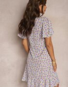 defox Rochie Albastră Midi cu croială tip cutie florală Kimbr