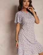defox Rochie Albastră Midi cu croială tip cutie florală Kimbr