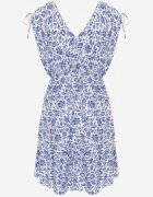 defox Rochie Albastru-Albă din bumbac cu bretele groase cu elastic în talie închisă cu nasturi Tessri