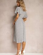 defox Rochie Albastru-Bej cu Croială Cloș cu Elastic în Talie și Decolteu Petrecut cu Curea din Material Textil Qrissa