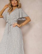 defox Rochie Albastru-Bej cu Croială Cloș cu Elastic în Talie și Decolteu Petrecut cu Curea din Material Textil Qrissa