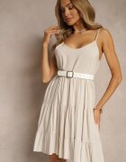 defox Rochie bej deschis din bumbac cu bretele cu volane Lilitte