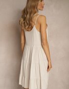 defox Rochie bej deschis din bumbac cu bretele cu volane Lilitte