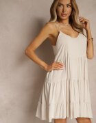 defox Rochie bej deschis din bumbac cu bretele cu volane Lilitte