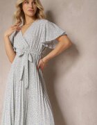 defox Rochie Bej și Violet cu croială evazată cu elastic în talie și decolteu petrecut cu curea din material Qrissa