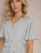 defox Rochie Bej și Violet cu croială evazată cu elastic în talie și decolteu petrecut cu curea din material Qrissa