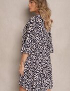 defox Rochie Bleumarin de bumbac evazată cu imprimeu etnic Zalivine