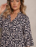 defox Rochie Bleumarin de bumbac evazată cu imprimeu etnic Zalivine