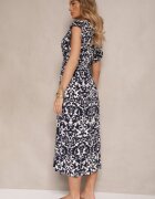defox Rochie Bleumarin din bumbac Cloche cu volane cu imprimeu floral Zalimara