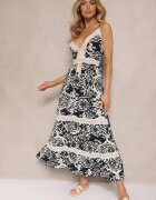 defox Rochie bleumarin din bumbac cu croi evazat cu imprimeu etnic Taliraya