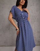 defox Rochie Bleumarin din Bumbac cu croială cloche cu elastic în talie Emilla