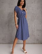 defox Rochie Bleumarin din Bumbac cu croială cloche cu elastic în talie Emilla