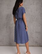 defox Rochie Bleumarin din Bumbac cu croială cloche cu elastic în talie Emilla