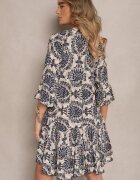 defox Rochie bleumarin din bumbac cu croială evazată cu imprimeu ornamental Laniwea