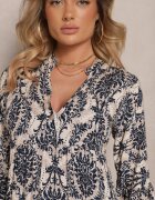 defox Rochie bleumarin din bumbac cu croială evazată cu imprimeu ornamental Laniwea