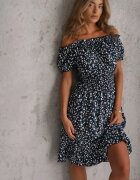 defox Rochie Bleumarin Din Bumbac Midi Spaniolă cu elastic în talie Dnise